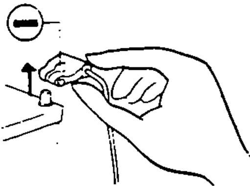 Illustration of a hand disconnecting the negative battery cable, with a minus-symbol callout, depicting disconnecting the battery starting with the negative terminal.