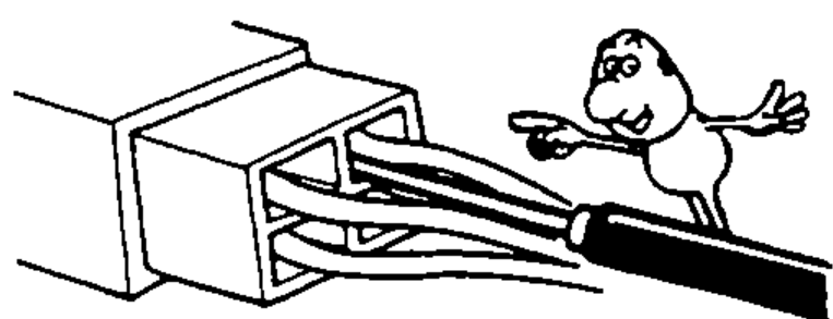 Cartoon depicting a connector/part being mishandled and a part being dropped, illustrating the instruction not to drop parts.