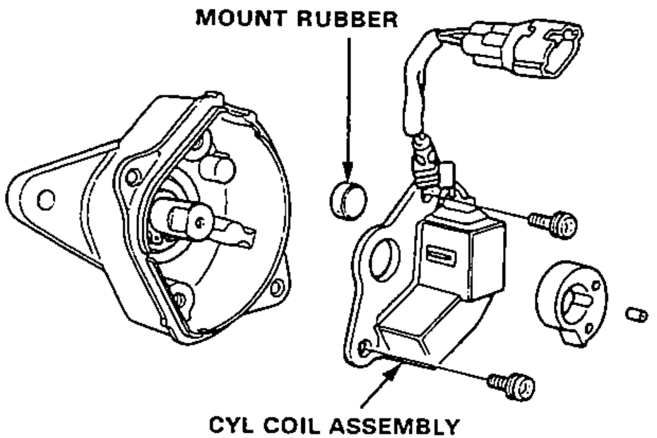 Exploded view of the CYL sensor housing showing the mount rubber and the CYL coil assembly removed.
