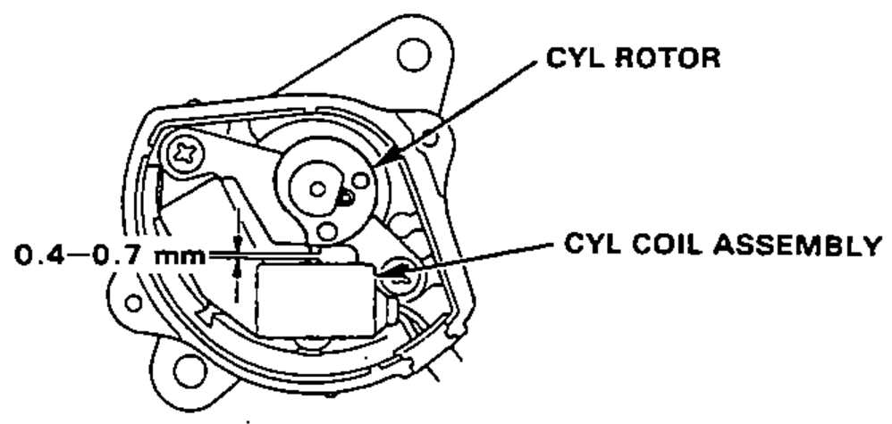 CYL coil assembly and CYL rotor installed in the housing, with the 0.4-0.7 mm air gap callout.