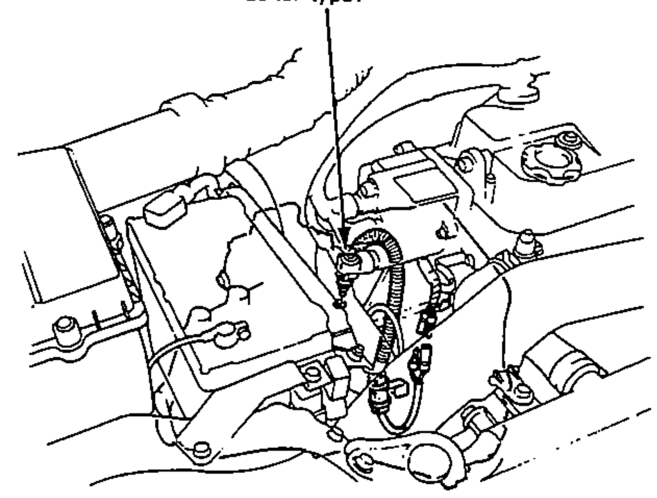 Engine-bay illustration showing the location of the back-up light switch (no washer type) on the transmission, with leader line to the switch.