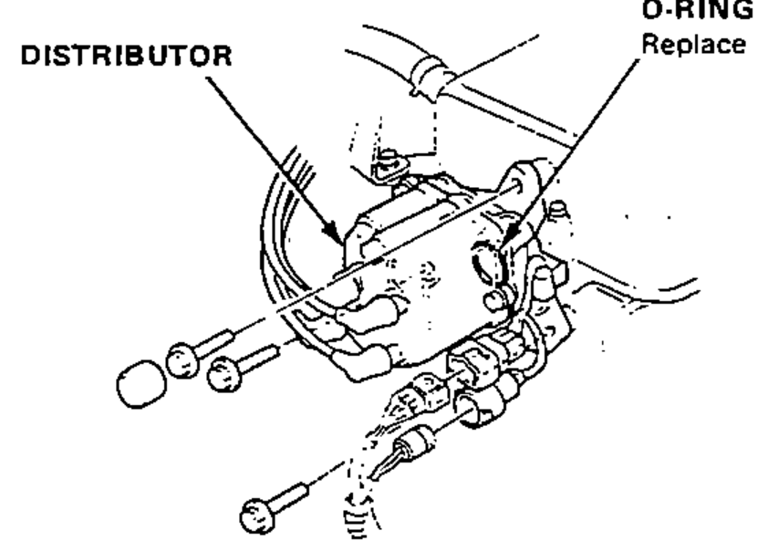 Distributor installation showing the distributor and its O-ring (to be replaced).