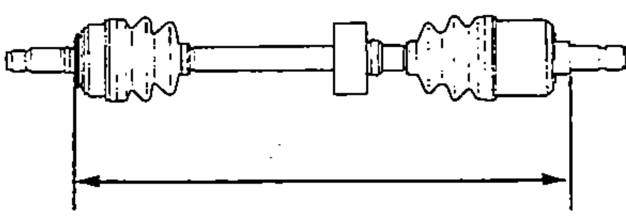 Assembled driveshaft showing the overall length dimension to be adjusted, with both boots and joints.
