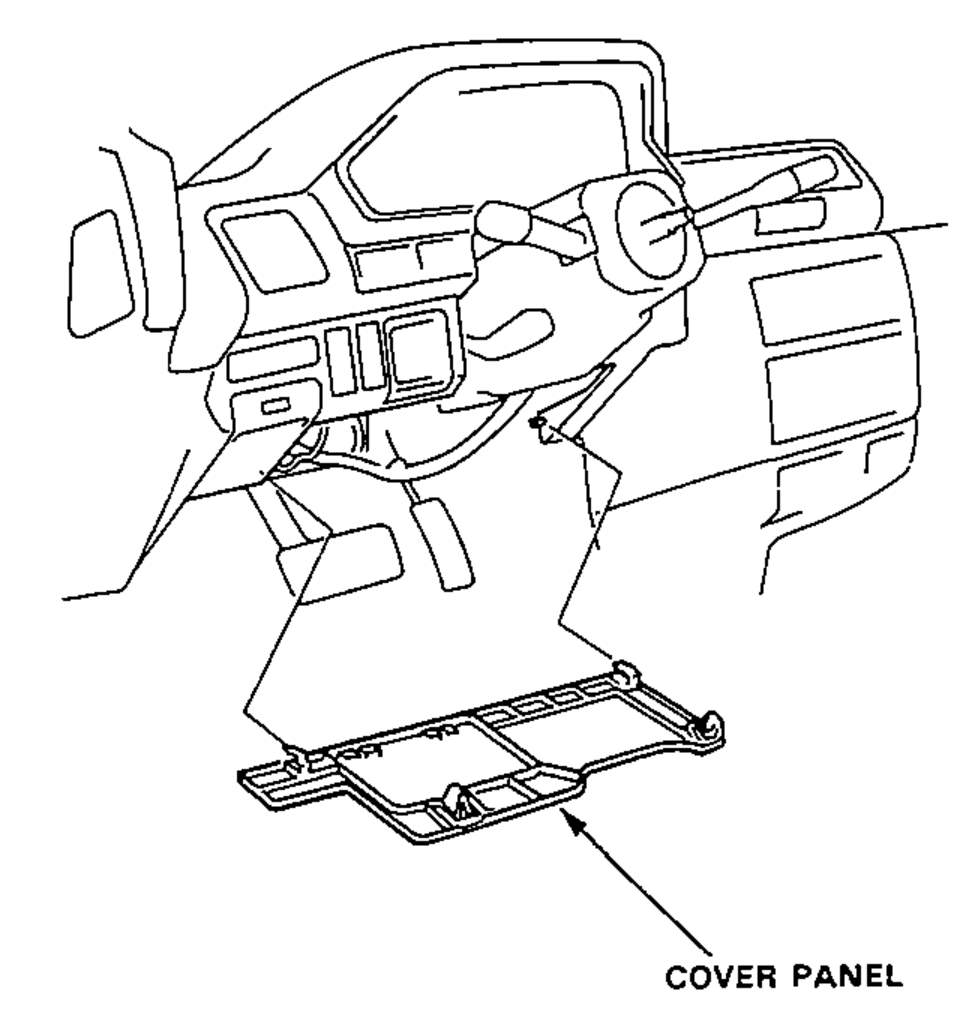 Underside of the dashboard showing the cover panel being removed.