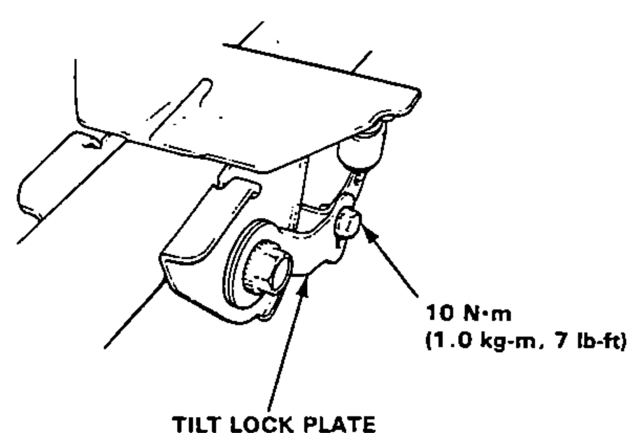 Tilt lock plate on the column with torque callout, showing the position where the correct holding force can be obtained.