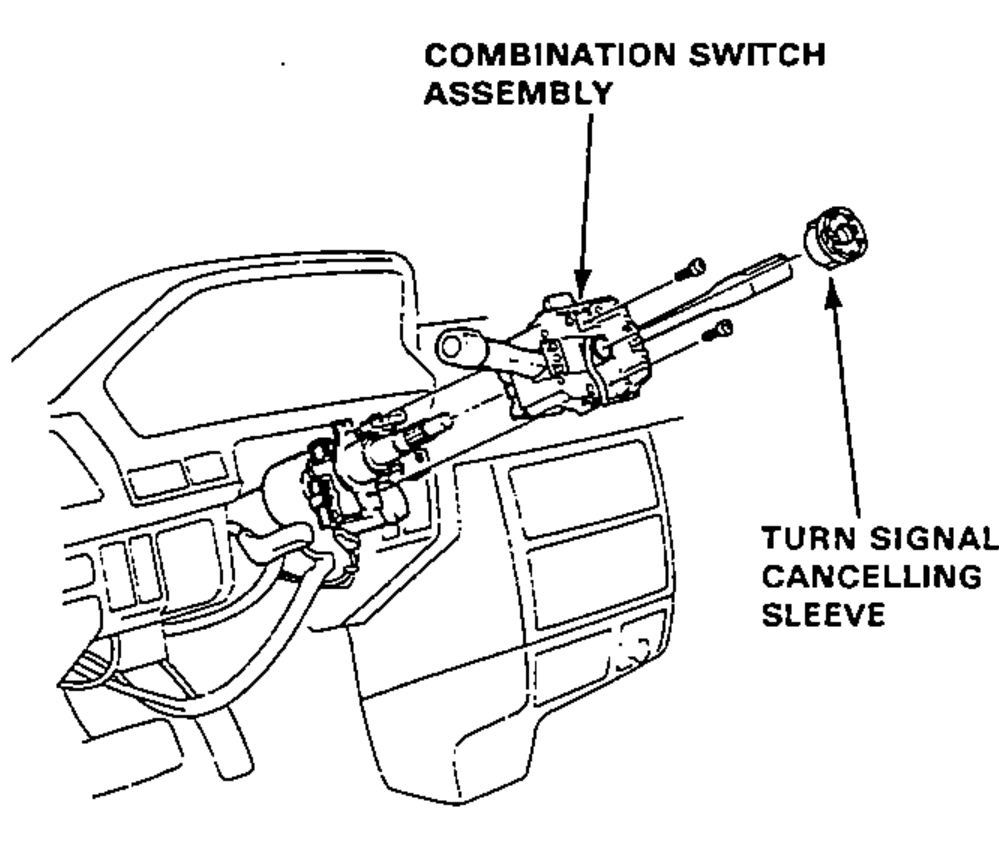 Combination switch assembly and turn signal cancelling sleeve being installed onto the steering column at the dashboard.