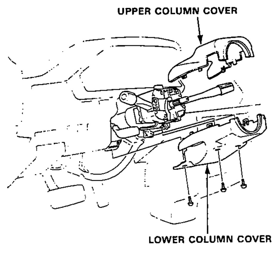 Upper column cover and lower column cover being installed around the steering column.