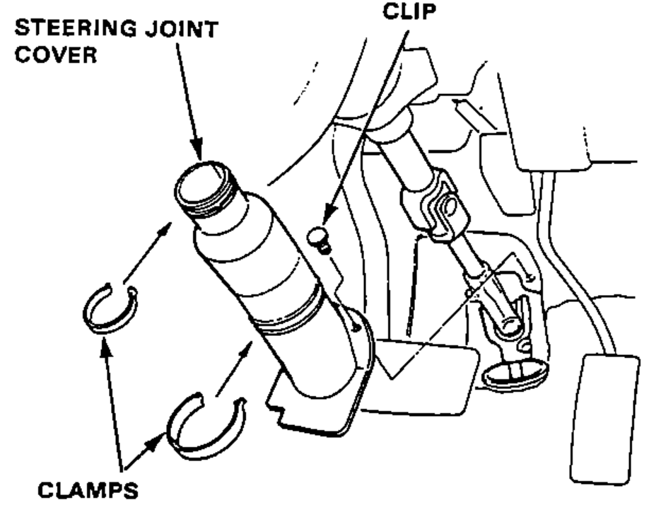 Steering joint cover being installed with its clamps and clip on the steering joint.