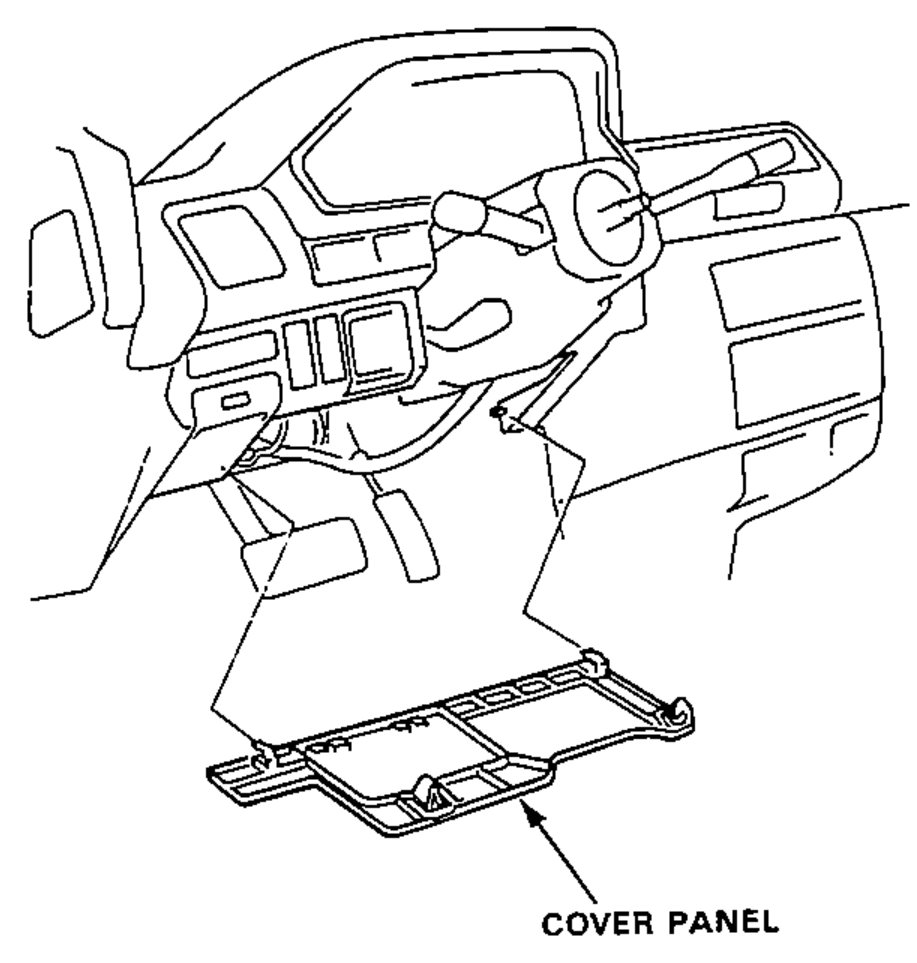 Lower dashboard / steering column showing the cover panel removed from beneath the steering column.