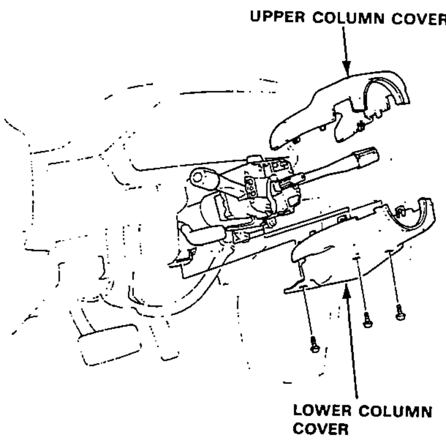 Steering column with the upper and lower column covers separated and removed.