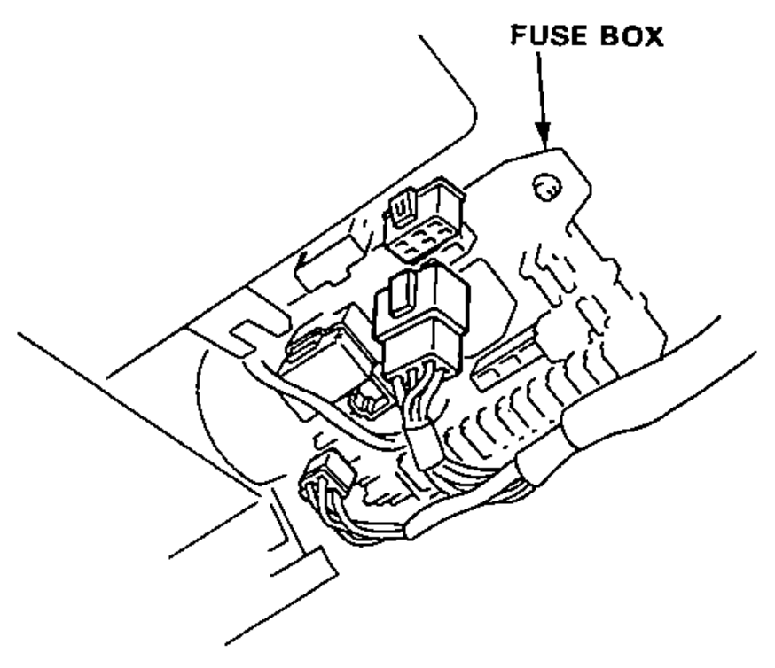 Fuse box at the under-dash left side with wire couplers connected, to be disconnected before removing the column assembly.