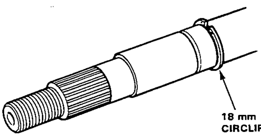 Steering shaft with the 18 mm circlip installed in its groove near the splined end.
