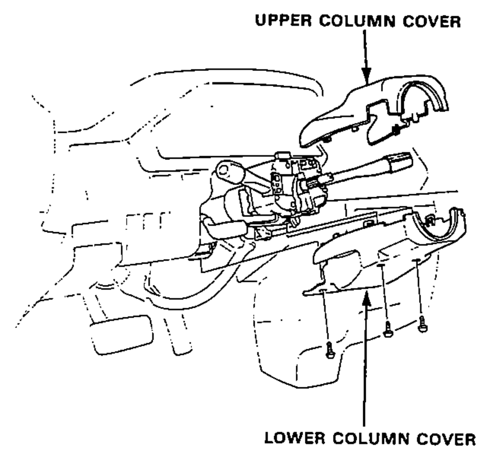 Upper and lower column covers being installed over the steering column.