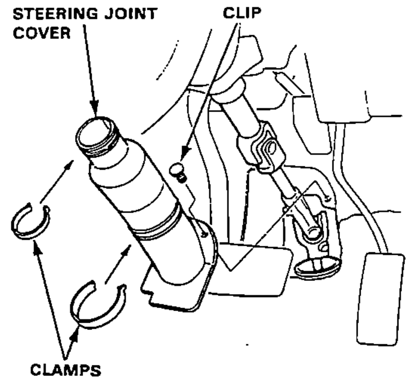 Steering joint cover being installed with its two clamps and clip onto the steering joint.