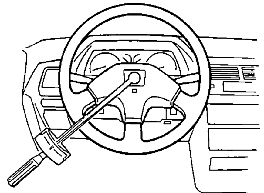 Steering wheel installed on the column in a straight ahead position, viewed from inside the cabin.