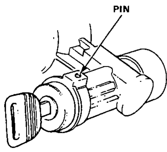 Lock cylinder with key inserted; the retaining pin is pushed in to release the cylinder from the lock body.