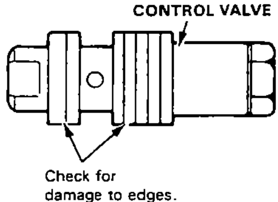 Detail of the control valve showing the grooves to check for wear and damage to edges.