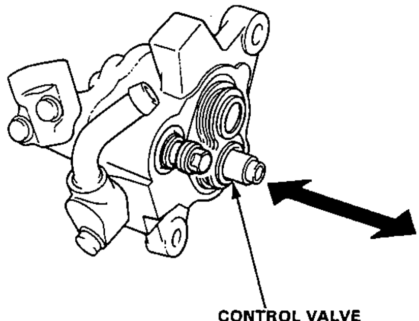 Control valve slipped back into the pump and checked for smooth in-and-out movement (arrow).