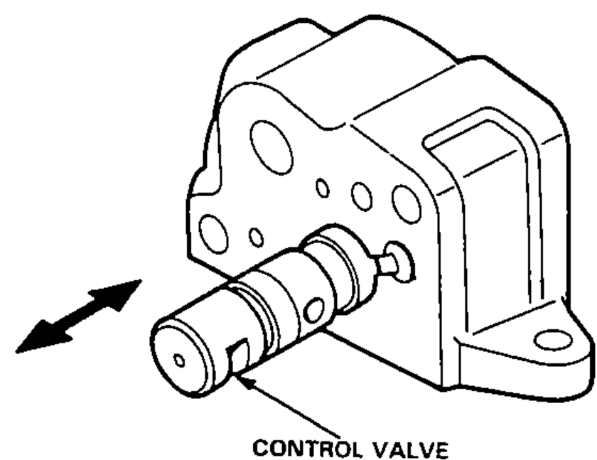 Control valve being slid into the valve body (arrow) to check for smooth sliding.