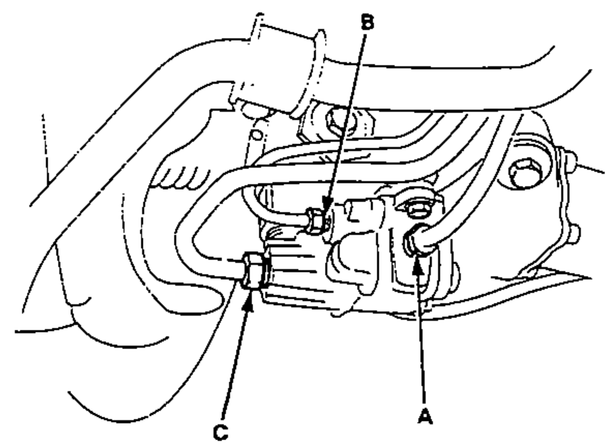 View of the four lines connected to the control unit, with lines A, B and C indicated at their connection points.