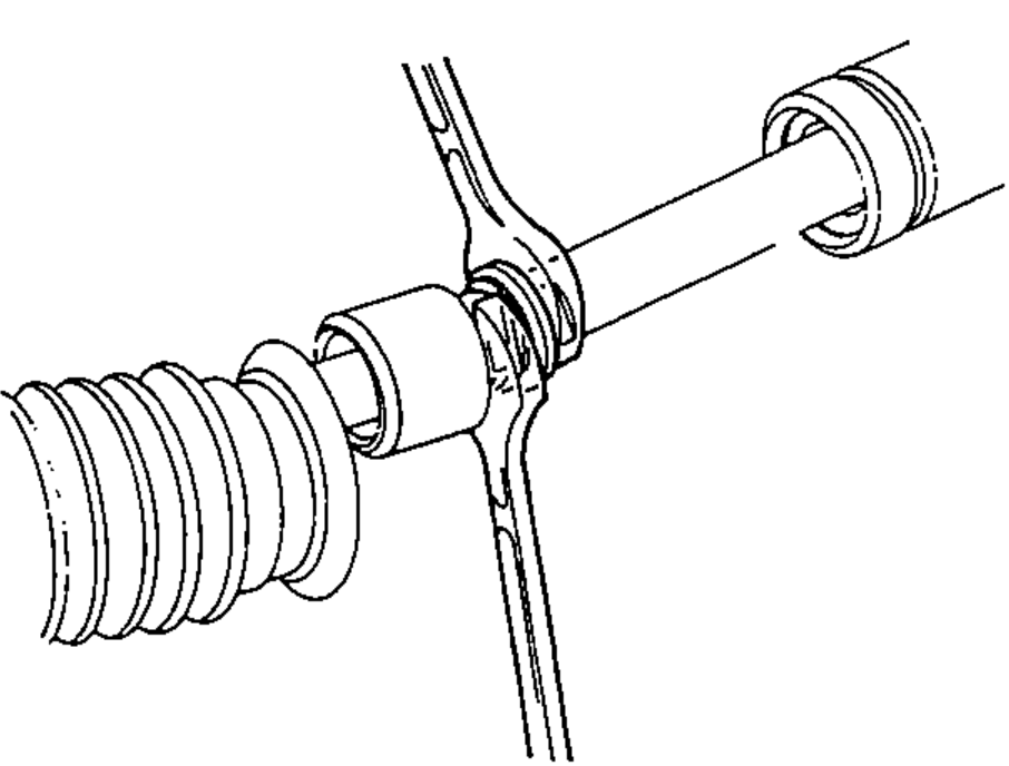 Tie-rod end disconnected from the rack with the boot pulled away from the end of the gearbox, showing the rack, tie-rod and boot.