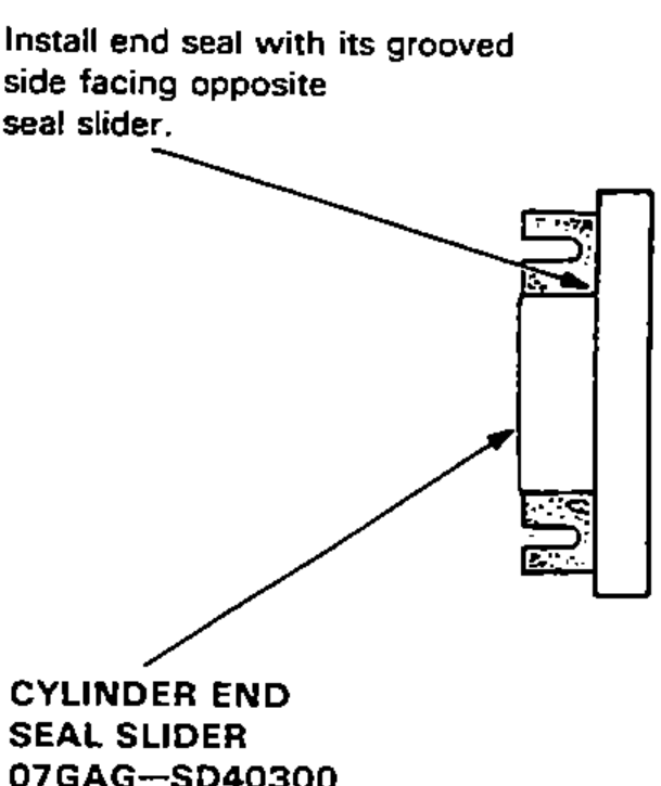 Detail of the cylinder end seal placed on the cylinder end seal slider special tool with its grooved side facing opposite the seal slider.