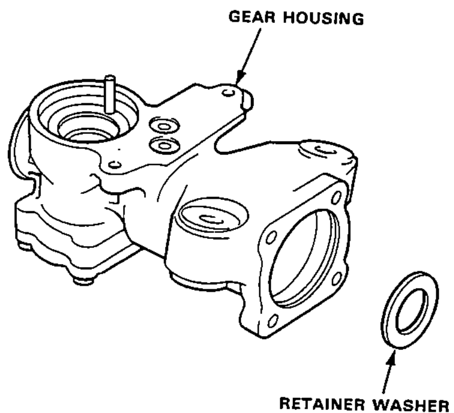 Illustration of the gear housing and the retainer washer being installed on it.