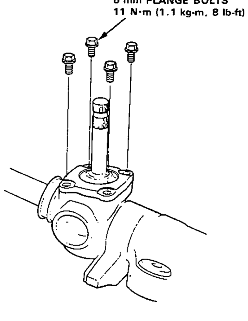 Tightening the four 6 mm flange bolts securing the gear housing cap, with torque callout.