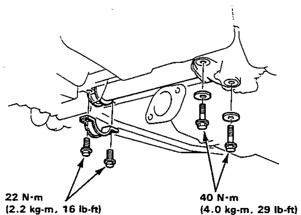 Underbody view of the steering gearbox mounting showing the gearbox mounting bolts and their tightening torques.