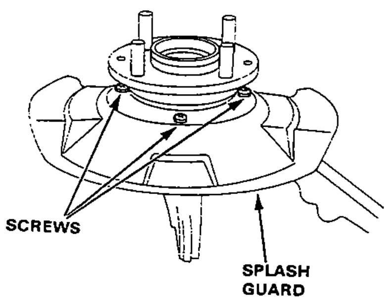 Front hub with splash guard, showing the splash guard screws being removed from the knuckle.