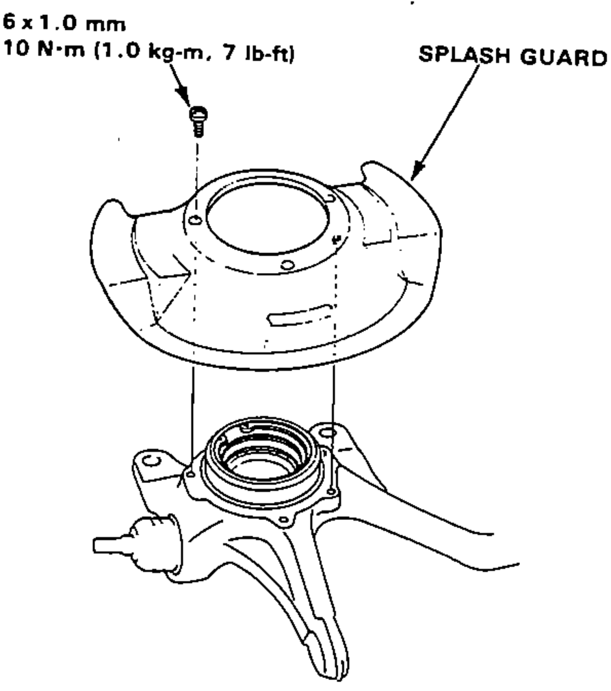 Installing the splash guard onto the front knuckle/hub and tightening the screws.