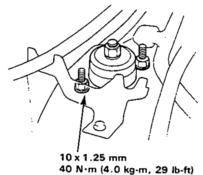 Damper assembly secured to the frame with the 10 mm locking nuts, showing the mount base and bolt.