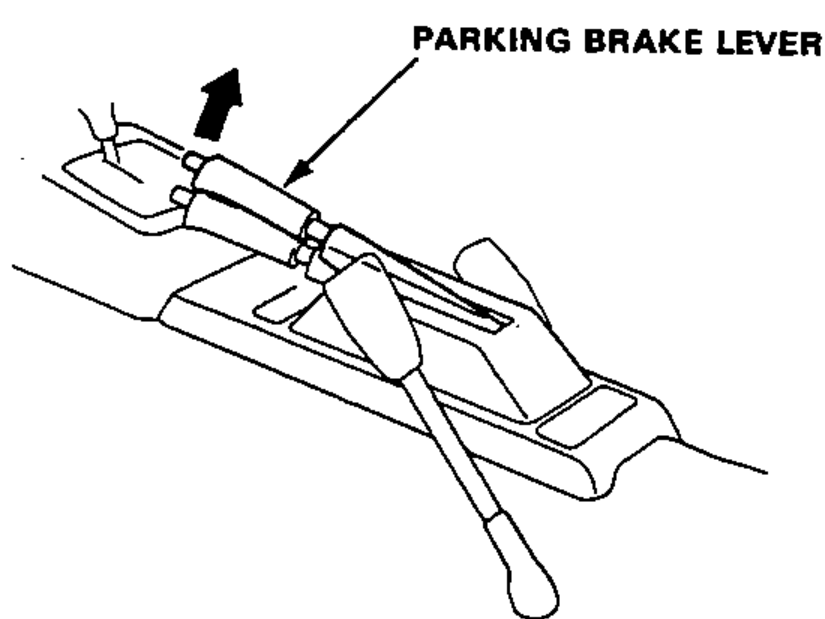 Center console parking brake lever being pulled up one notch.