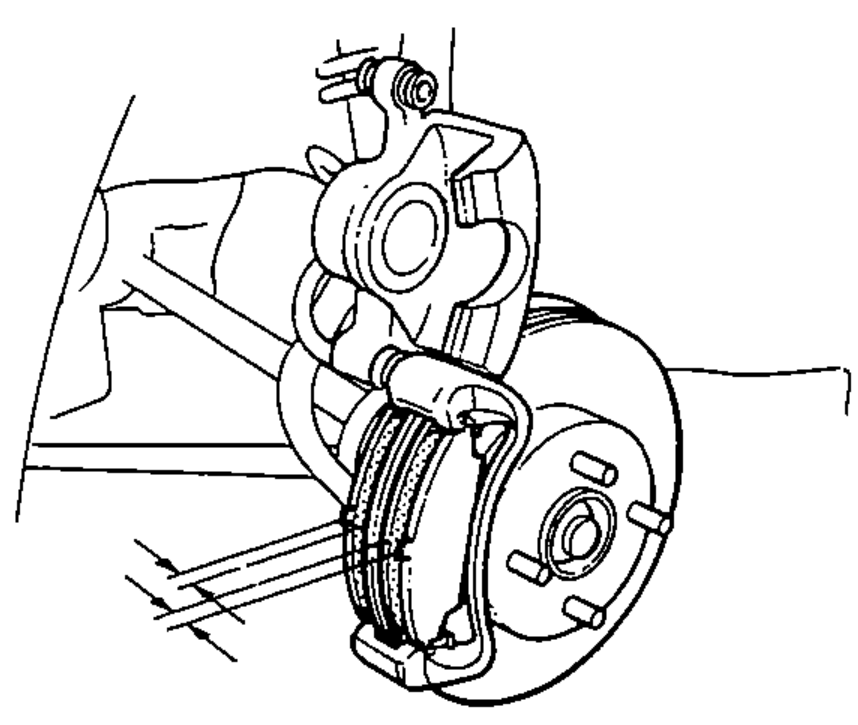 Front brake caliper, disc and hub assembly (upper right), showing the caliper cleaned and inspected for grooves or cracks.