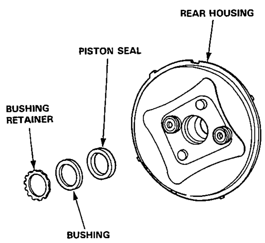 Rear housing with the piston seal, bushing and bushing retainer positioned for installation.