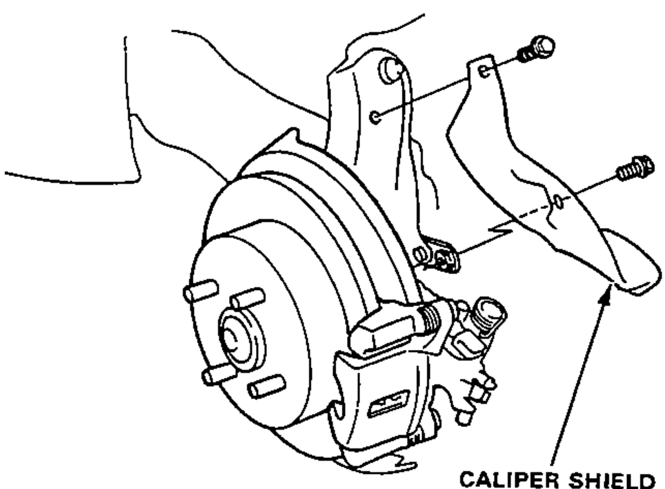 Rear brake assembly with the caliper shield being removed.