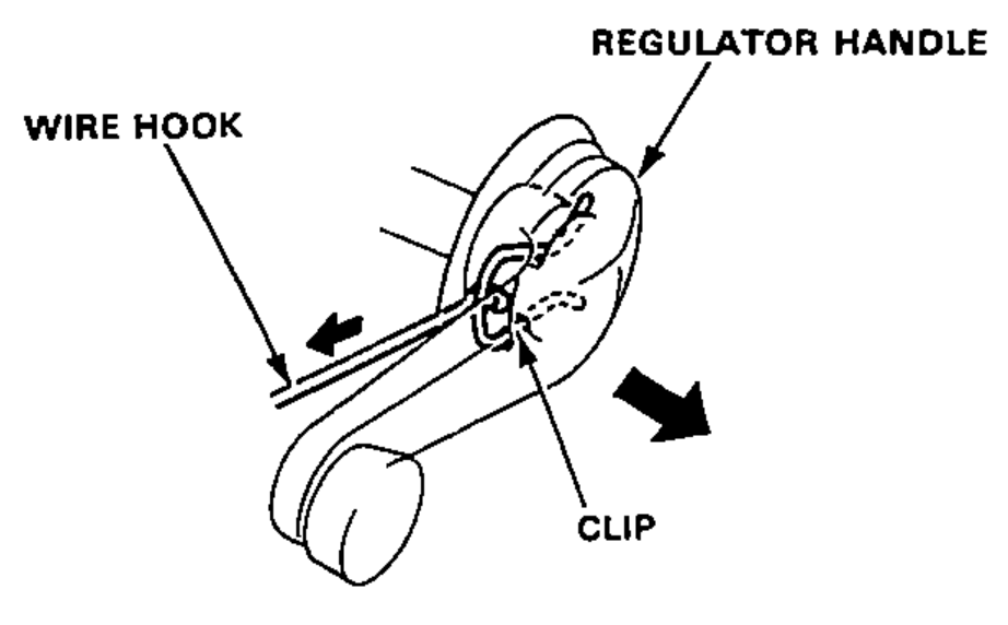 Regulator handle being removed by pulling the retaining clip out with a wire hook.