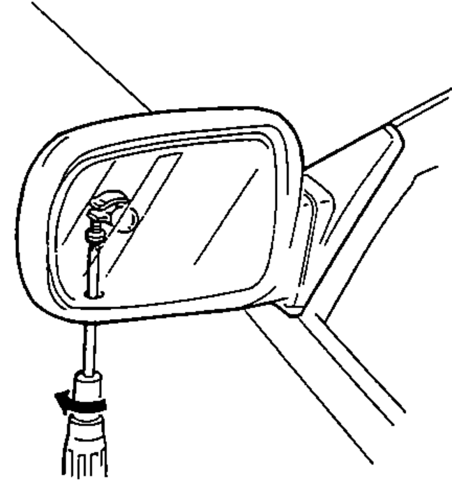 Mirror glass replacement step 1: a screwdriver inserted through the service hole to loosen the glass retaining screw.
