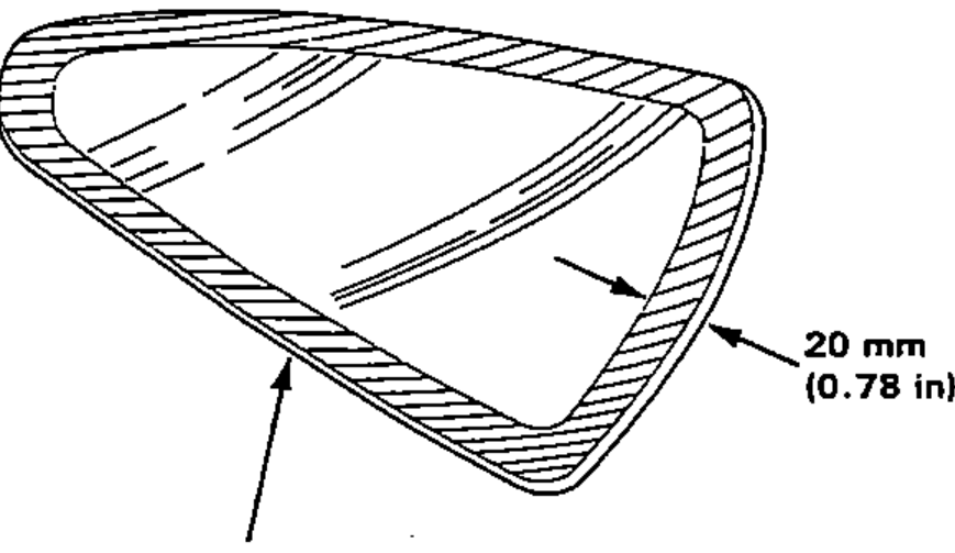 Quarter glass shown with the bonding flange area cross-hatched; an arrow indicates the 20 mm wide band to be cleaned around the glass edge.