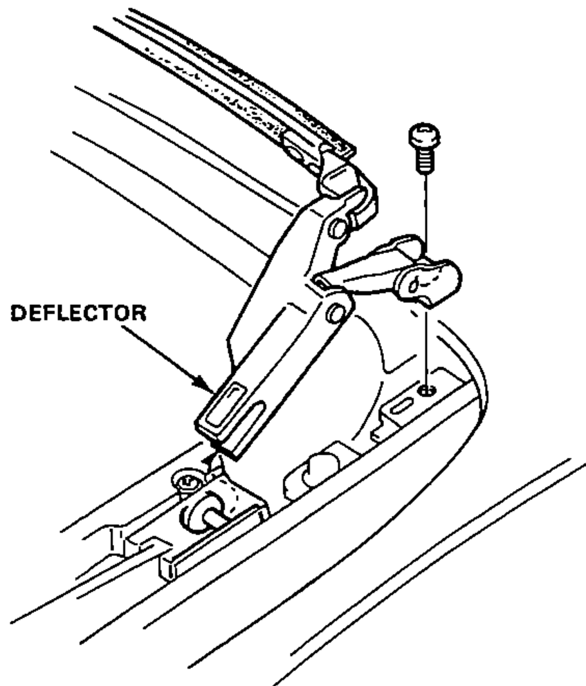 View of the wind deflector at the front of the roof opening showing the deflector and its mount screw being removed.