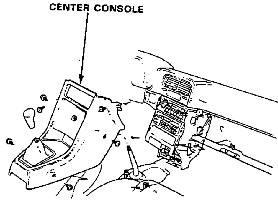 Interior view showing the center console removed from the floor/dashboard area.