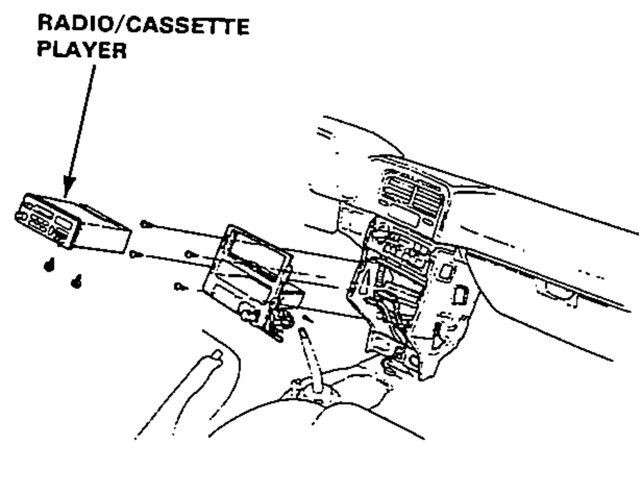 Dashboard center view showing the radio/cassette player being removed.