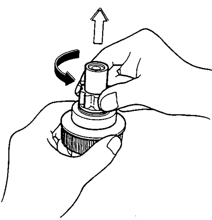 A hand holding the overrunning clutch assembly, with arrows showing it being moved along the shaft and rotated to check locking action.