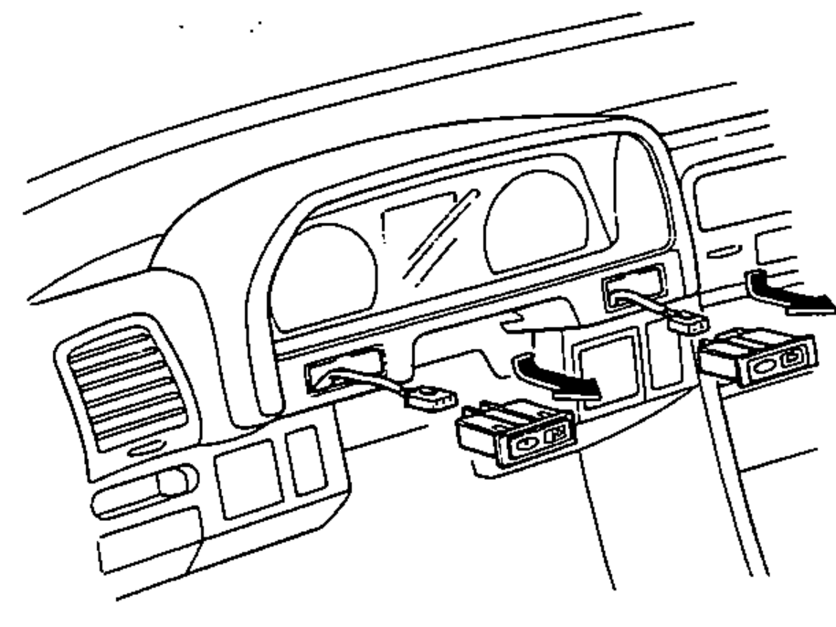 Illustration of the instrument panel showing a switch being pulled out of its opening (step 1).