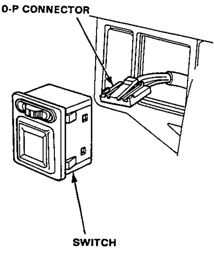 Power door mirror switch pushed out from behind the instrument panel with its 10-P connector disconnected.