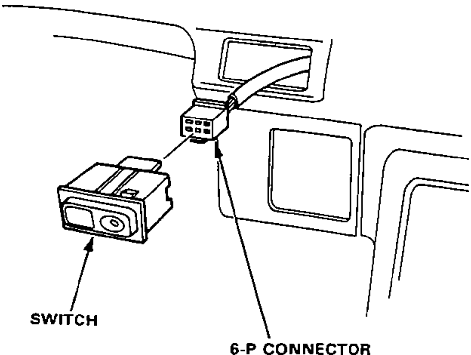 Rear window defogger switch being pulled from the instrument panel with the 6-P connector disconnected.