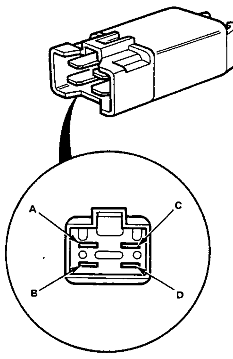 Sunroof relay body with an inset detail of its connector terminals labelled A and C (top) and B and D (bottom).